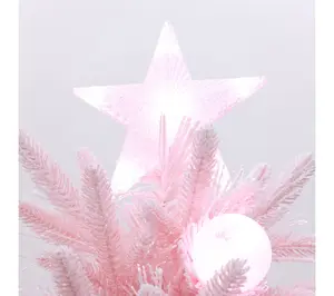 LuxenHome 6ft Fiber Optic Pink Xmas Tree w/ Snowman & Star Top