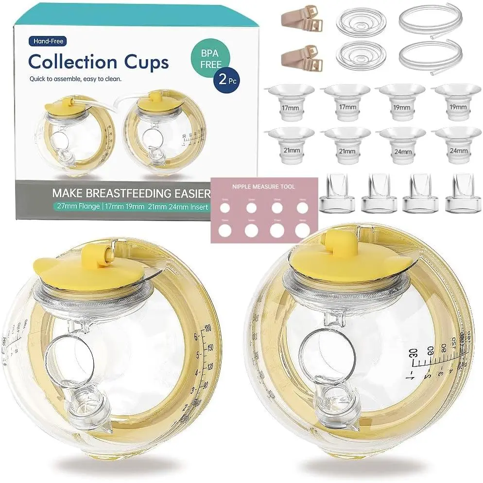 Mom's Wearable Milk Breast Pump Collection Cup Replacement Kit, Compatible with Spectra S1, S2, 9 Plus and SG, Includes 27mm Flange and 17/19/21/24mm Inserts