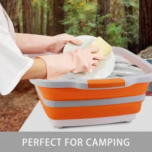 Large Collapsible BBQ Prep Tub with Lid(4.22 Gal/16L), Foldable Camping Sink with Colander, Cutting Board, Dish Basin for Kitchen, Bowl, Vegetable and Fruit, Storage Basket for Picnic