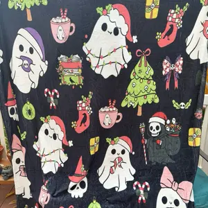 Spooky Christmas Blanket with Ghosts Christmas Trees and Presents Festive Design for Cozy Nights