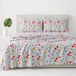 MUXHOMO Queen Size 4 Piece Sheet Set, Soft & Breathable Sheet for Bedroom with Deep Pocket Up to 16", Wrinkle-Free & Cooling Bed Sheet with Flat Sheet, Fitted Sheet & Pillowcases - Multicolored Flower