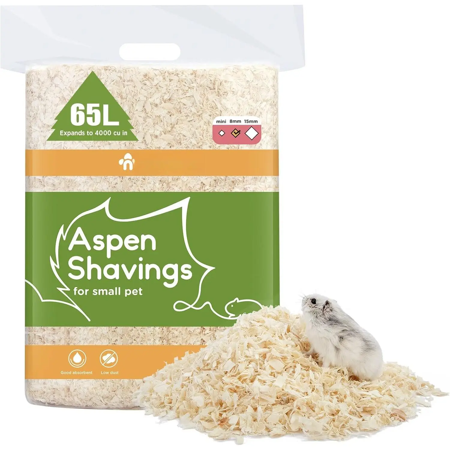Aspen Shaving Hamster Beddings for Syrian  Hamster Gerbil Mice Degu Rat  Bunny Guinea Pig Chinchilla Hedgehog or Other Small Pets (65L - 8 mm)