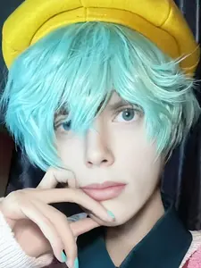 Light Wig Short Straight Bob, Mint Wig for Cartoon Movie Halloween Cosplay Costume, Anime Wigs for Women & Men, Asymmetrical Bob Wigs