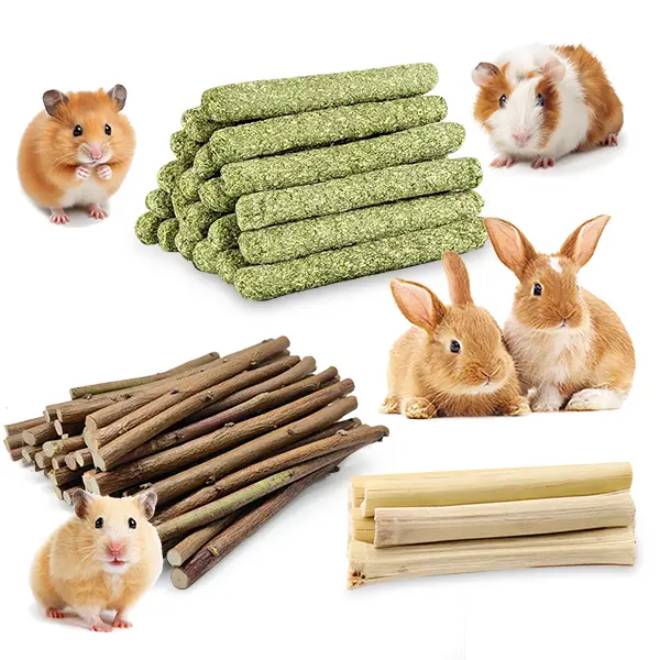 45 PCS Plant-Based Rabbit Molar Chew Sticks Set - Mixed Natural Bamboo & Timothy Hay, Bitesafe Firmness, Digestion Aid, Entertainment & Exercise, No Glue, Small Pet Treats