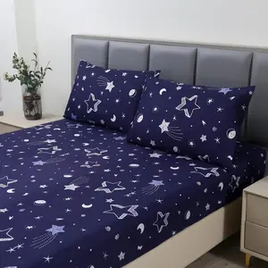 3 count Purple   Bed Sheet,Space Microfiber Bedding Sheet Set,Galaxy Bedding Set with 1 Fitted and 2 Pillowcases,14 Inches Deep (Purple and White, )