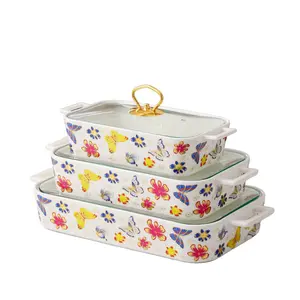 Luxurious Ceramic Buffet Heating Plate with Glass Lid and Stand, Ceramic Baking Dish, Imitation Marble Hot Pot Platter, Maple Leaf and Butterfly Design for Christmas Gatherings and Dinner Parties