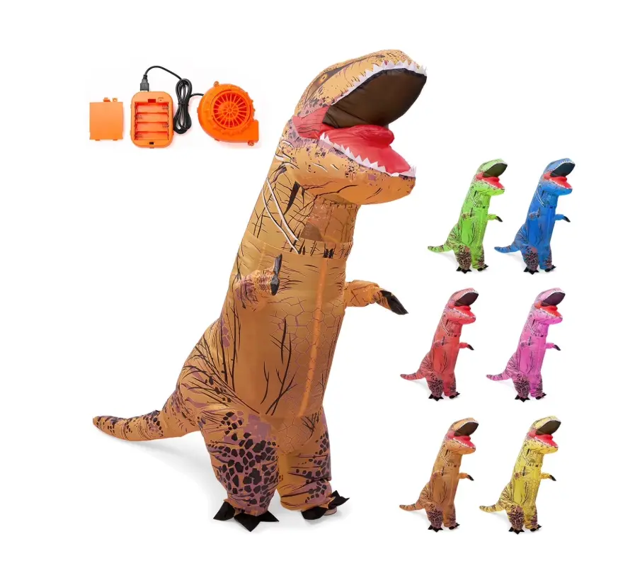 Inflatable Dinosaur Costume for Men - Blow Up Full Body Dino Suit for Halloween Cosplay Party with Pump & Fan Included Menswear Durable Polyester Material Clear View Window Unique Design Features Ideal Gift for All Ages