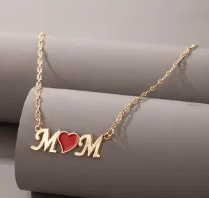 Mom Necklace with Red Heart Gold Neckalce - Mothers Day, Baby Shower Gift