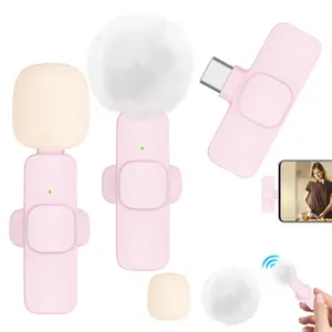 Wireless Lavalier Microphone, 1 Set Mini Microphone with Noise Cancellation, Wireless Lapel Microphone for Video Recording, USB Rechargeable Microphone for iPhone & Android, Audio