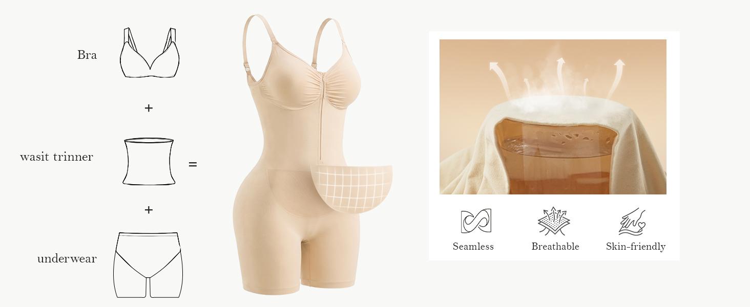 YIANNA  #Livestream Women Fajas Shapewear Seamless Bodysuit Double-Layer Tummy Control Zip-Up Body Shaper Waist Defining Silhouette