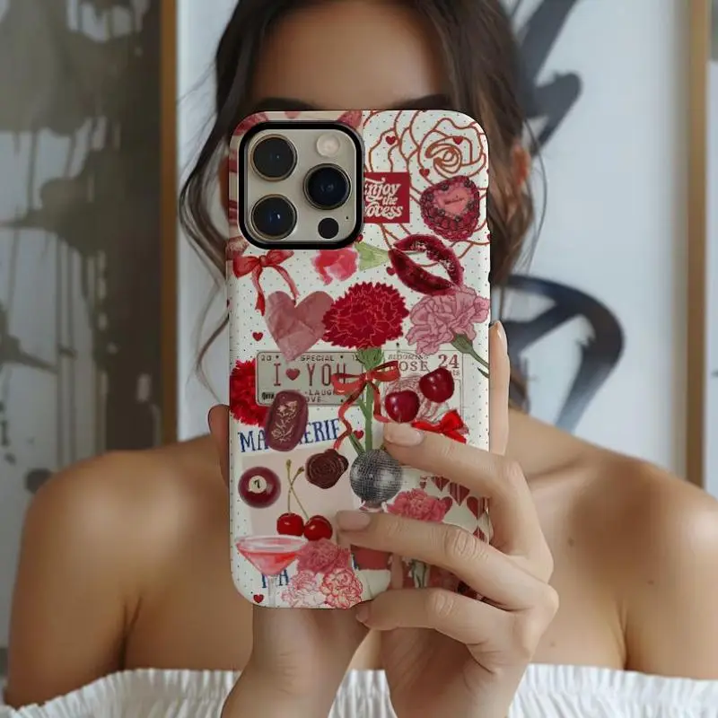 January Birth Flower Collage Pattern Phone Case, Anti-drop Phone Protective Cover, Fashion Phone Accessory Compatible with iPhone 6 7 8 11 12 13 14 15
