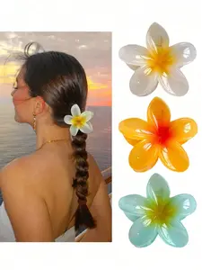 4pcs/1pc 7.5cm Hibiscus Flower Jelly Color Hair Clips - Pinzas para el Cabello Color Gelatina Flor de Hibisco - Lightweight Plastic Bathroom Accessorie