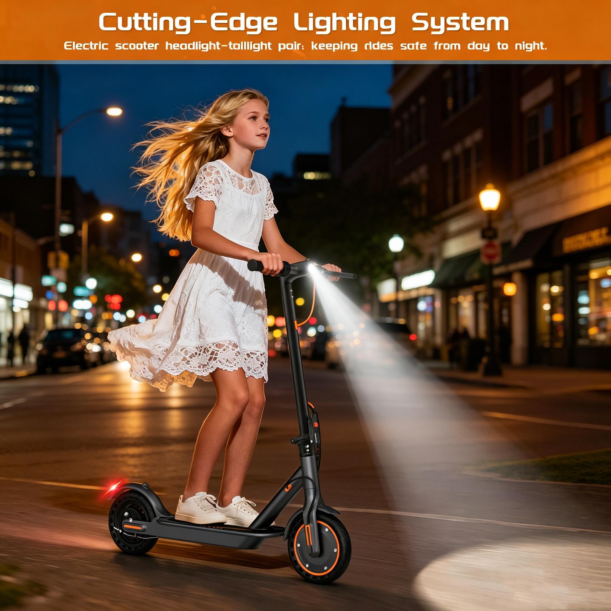 B 2026 Trending Orange Foldable E-Scooter | 350W Electric Scooter for Kids Teens Boys Girls | Dual Brakes 8.5" Solid Tires 15° Climb | Safe Outdoor Adventure Great Gift