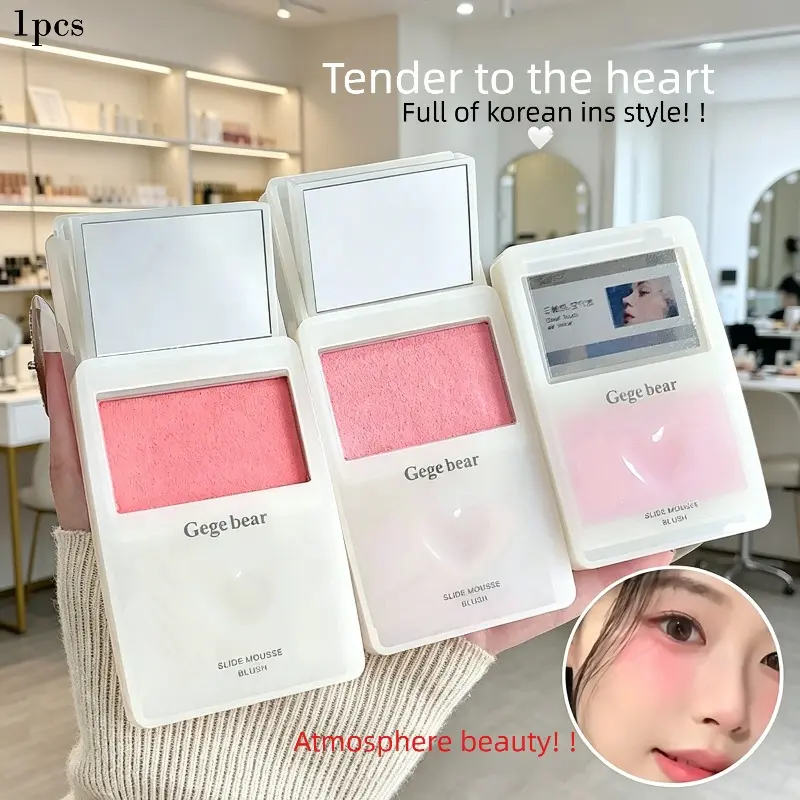 Gege Bear Sliding Mousse Blush, Pink Shimmer Highlighter, Natural Korean Style Contour Makeup Gege Bear Sliding Mousse Blush, Pink Shimmer Highlighter, Natural Korean Style Contour Makeup