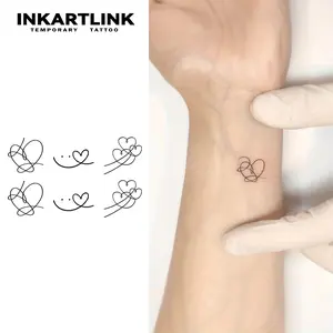 [2 Sheets] Minimalist Abstract Heart Temporary Tattoos  | Fine Line Doodle Love Tattoo Sticker for Wrist/Finger