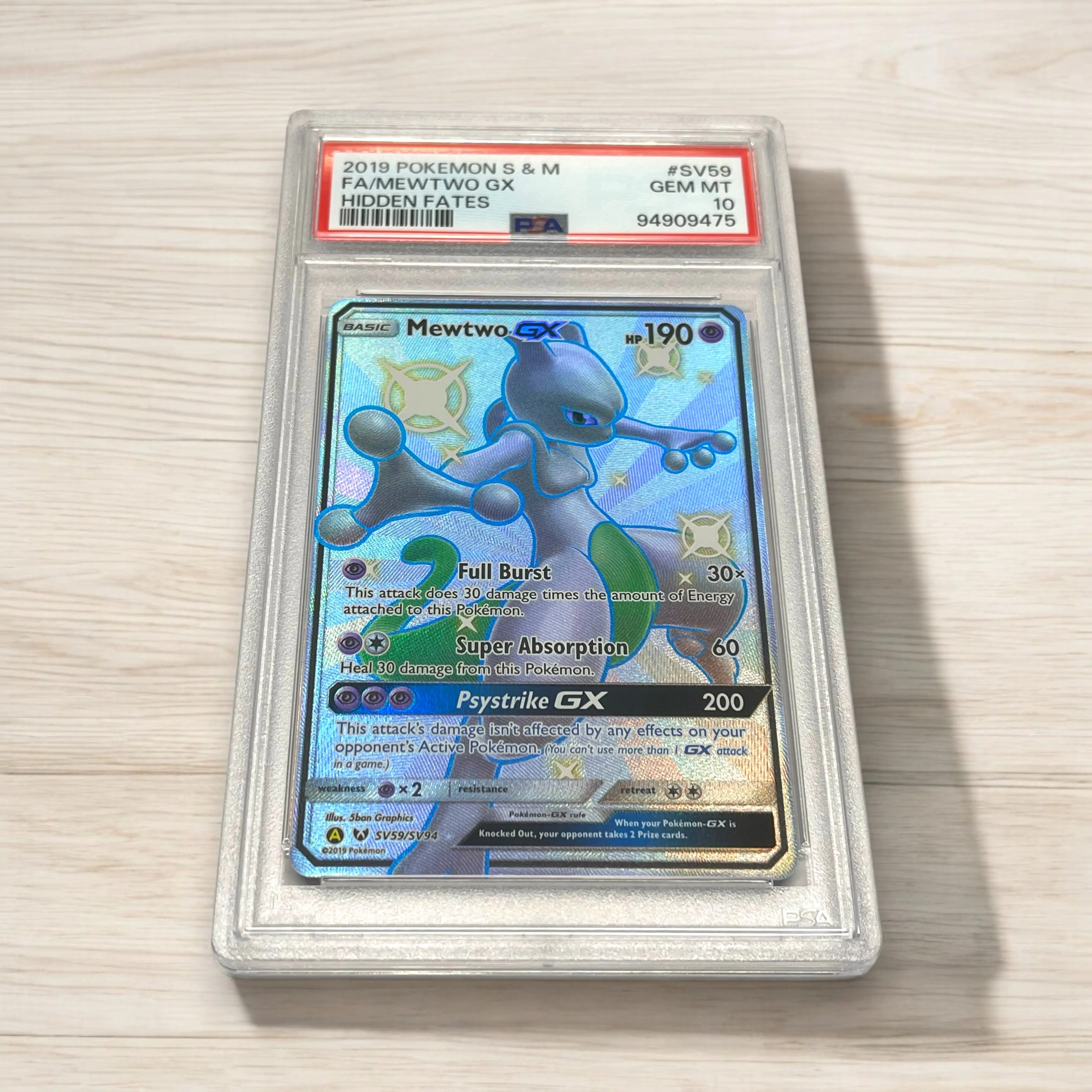PSA 10 Mewtwo 2019 Pokemon Sun & Moon Full Art Hidden Fates English Qty 1 Graded GEM MINT
