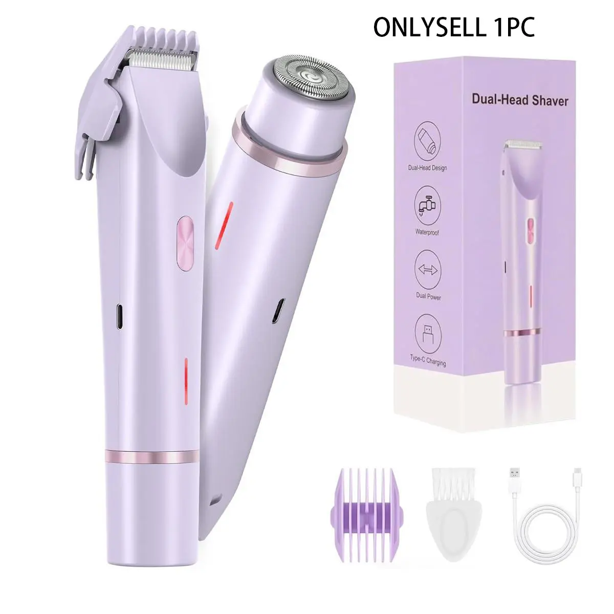 2 in 1 Dual Head Women's Electric Shaver for Men and Women Hair Removal Trimmer, Bikini Trimmer, Body Facial Trimmer for Face, Arms, Underarms, Thighs, Body, Compact Shaver