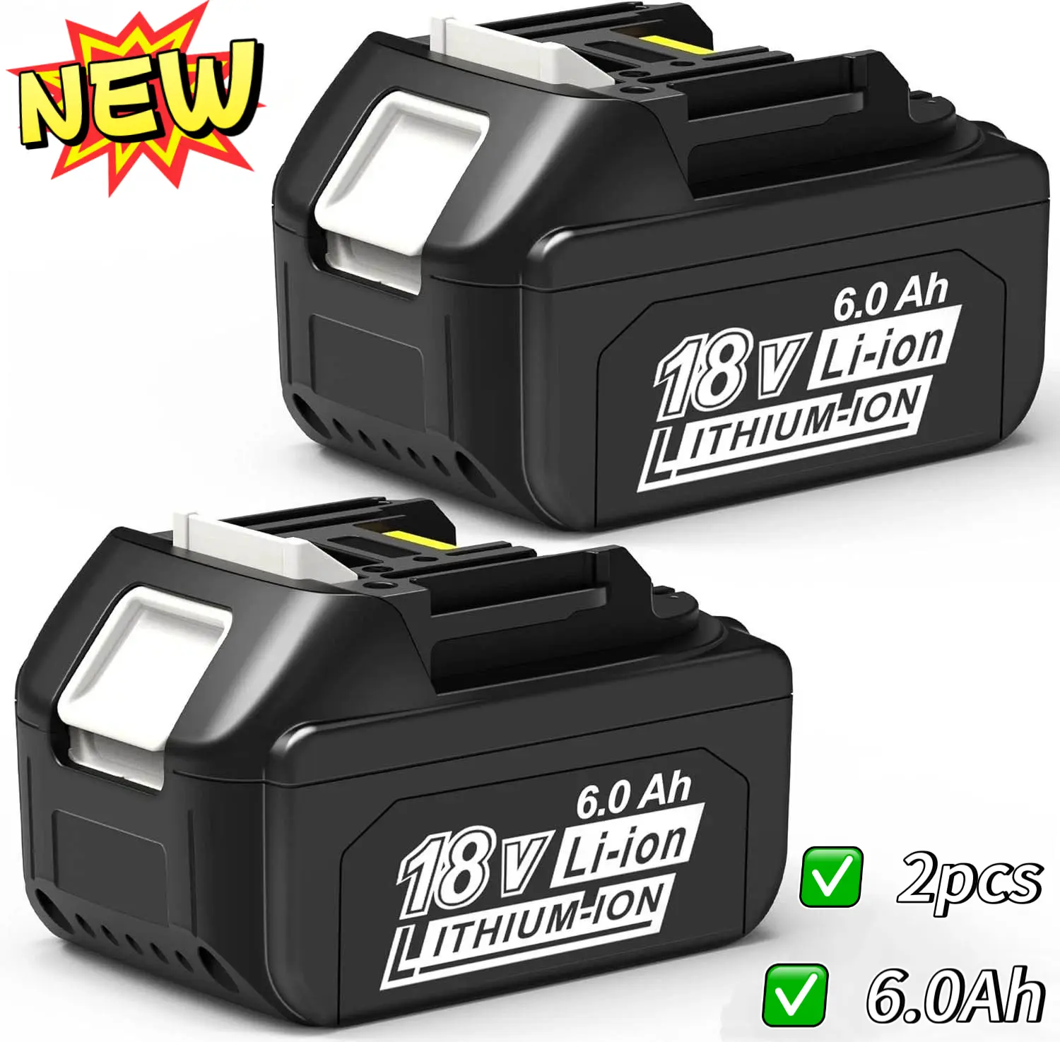 NEW 2 PACK 6.0Ah 18V Lithium-Ion Battery For Makita BL1860B High quality with LED