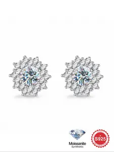 S925 Sterling Silver Synthetic Moissanite Decor Stud Earrings, Fashionable Sun Flower Design Earrings for Women & Girls, Trendy All-match & Exquisite Jewelry for Birthday Gift