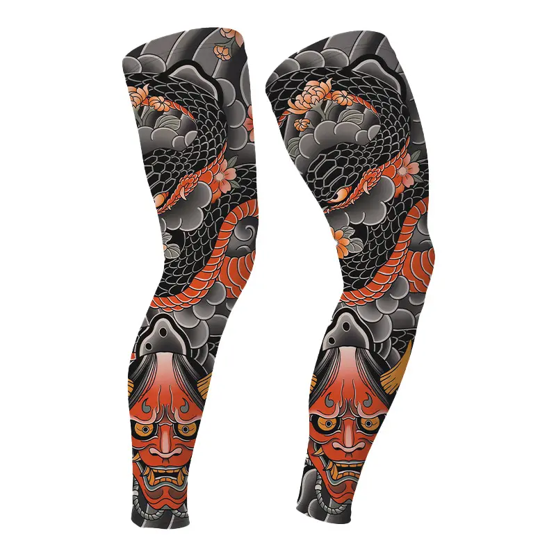 Men's Cycling Leg Sleeves - High Elastic Printed Leg Protector with Silicone Anti-Slip Strip, Sun Protection Knee Guards for Running, Outdoor Sports, Silicone Sleeve Protects