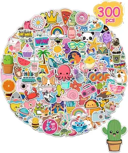 300 Pcs Stickers for Kids, Cute Water Bottle Waterproof Laptop Stickers for Students Gifts School Supplies Classroom