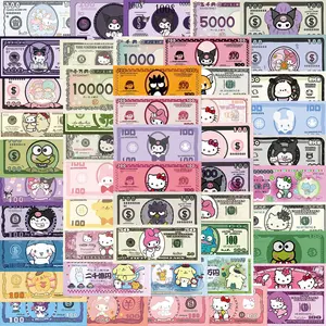 Sanrio Stickers 50pcs Adorable Characters on Fun Money Designs for Kids' Collection Includes Hello Kitty My Melody & More Perfect for Decorating and Enhancing Any Collection