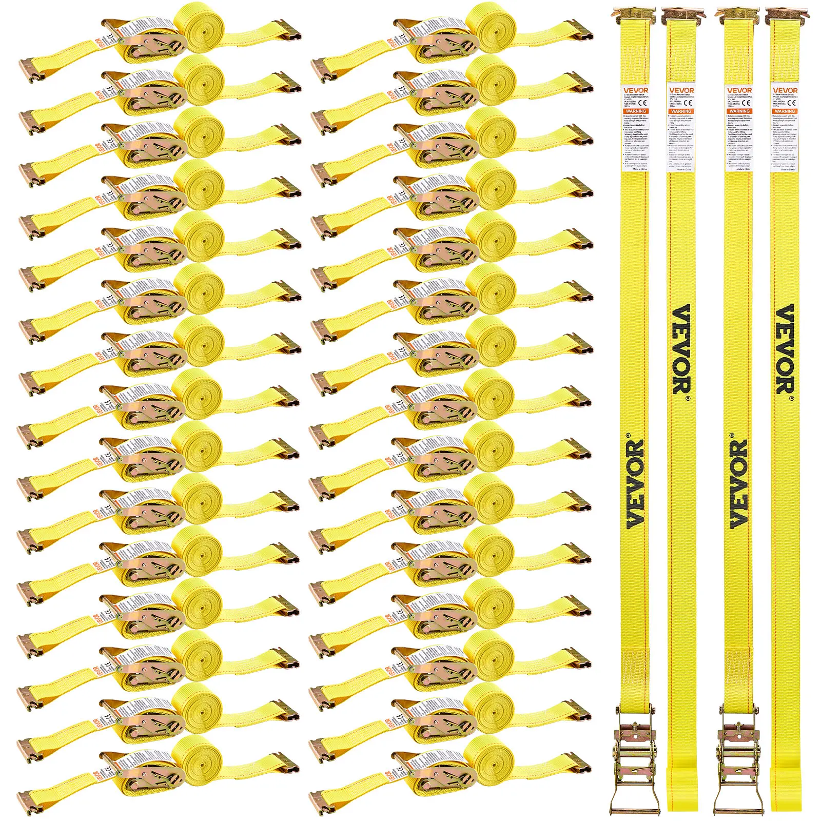【Summerfinds】VEVOR Lever Ratchet Straps, 2 in x 15 ft, 30 Pack, 4400 lbs Break Strength, 1460 lbs Rated Load, Carbon Steel, Easy Solo Tightening, Multi-Use Tie Downs for Trailers, Motorcycles, Furniture, Boxcars with E-Track Fittings, Outdoor Gear