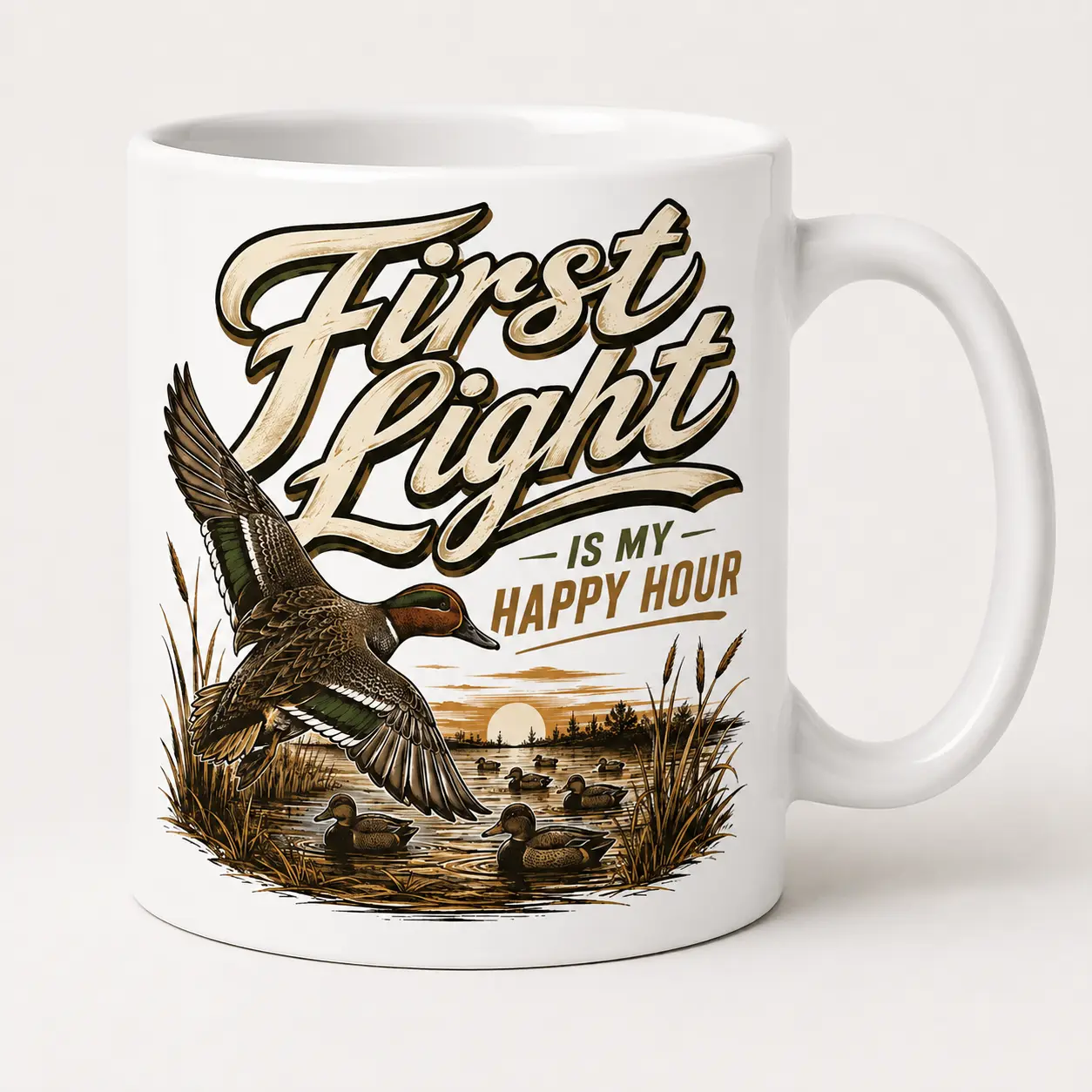 Vintage Duck Hunting Mug, Rustic First Light Marsh Bird Ceramic Cup with Outdoor Lodge Style, Gift for Birthday, Father’s Day, Christmas & Anniversary