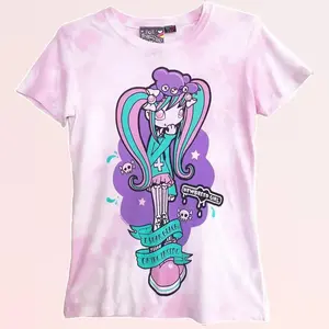 NewBreed Girl x Violetta Skye I WEAR BLACK ON THE INSIDE Pastel Goth Tie Dye Slim Fit T Shirt Cotton Top Lilac Skeleton Tshirt All Seasons Soft Tee