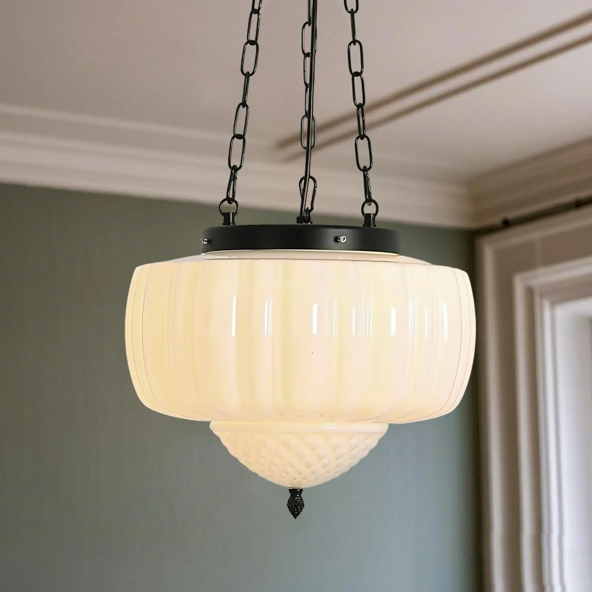 Trendy TikTok Adjustable Milk Glass Pendant Light Vintage Farmhouse Style for Kitchen Dining Room & Bedroom Lighting HomeDecor PendantLight KitchenLighting 60