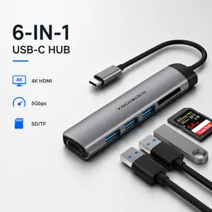 USB C Hub, 6 in 1 USB-C to HDMI Multiport Adapter with 4K HDMI, 3 USB 3.0 Ports and SD/TF Card Reader, USBC Dongle Splitter for MacBook Pro/Air, Laptops, PC, Desktop