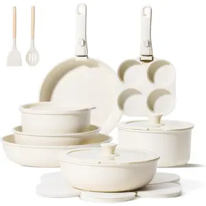 Pots and Pans Set Non Stick 19 count, Kitchen Cookware Sets with Detachable Handle, Induction Nonstick Cookware Set with Removable Handle, Stackable RV Cookware, Oven Safe, /PFOA Free, Beige