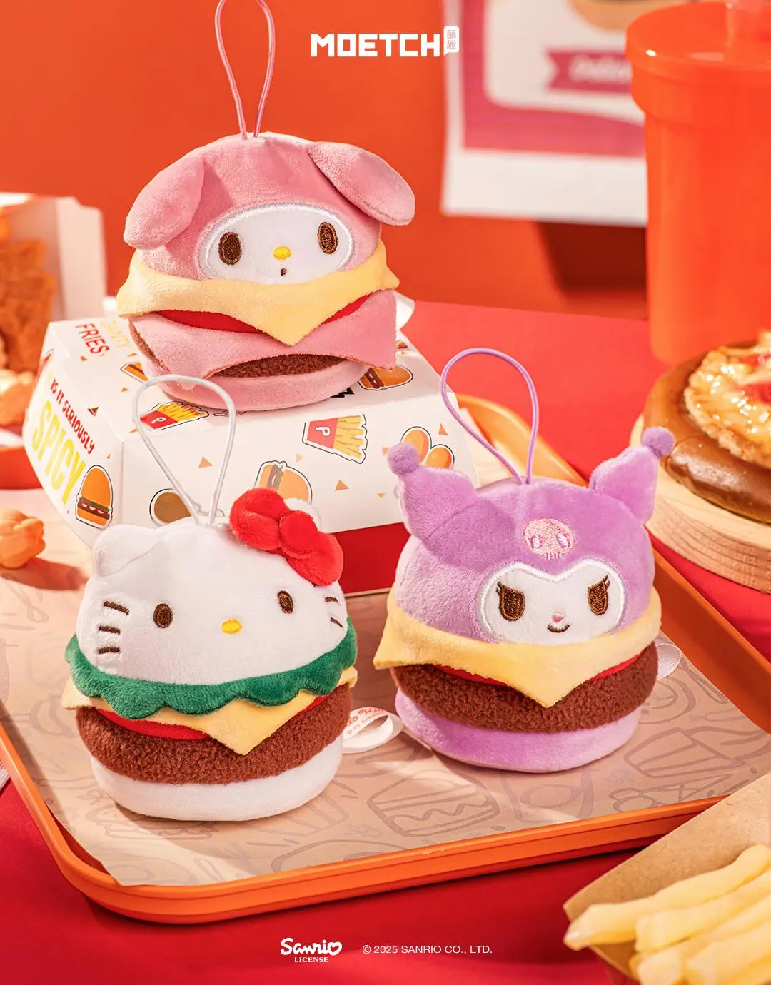 Sanrio Characters x MINILIKE Plush Keychain Burger Series Cute Kawaii Mini Toy Stress Relief Bag Charm Gift