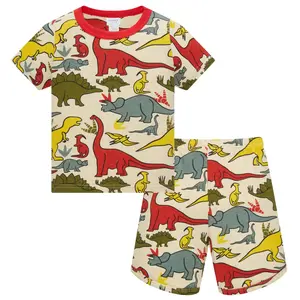 Boys Dinosaur Sleepwear Set, Soft Breathable Kids Pajamas, Baby Short Sleeve Shorts Two-Piece, Casual Home Wear, Dinosaur Pattern