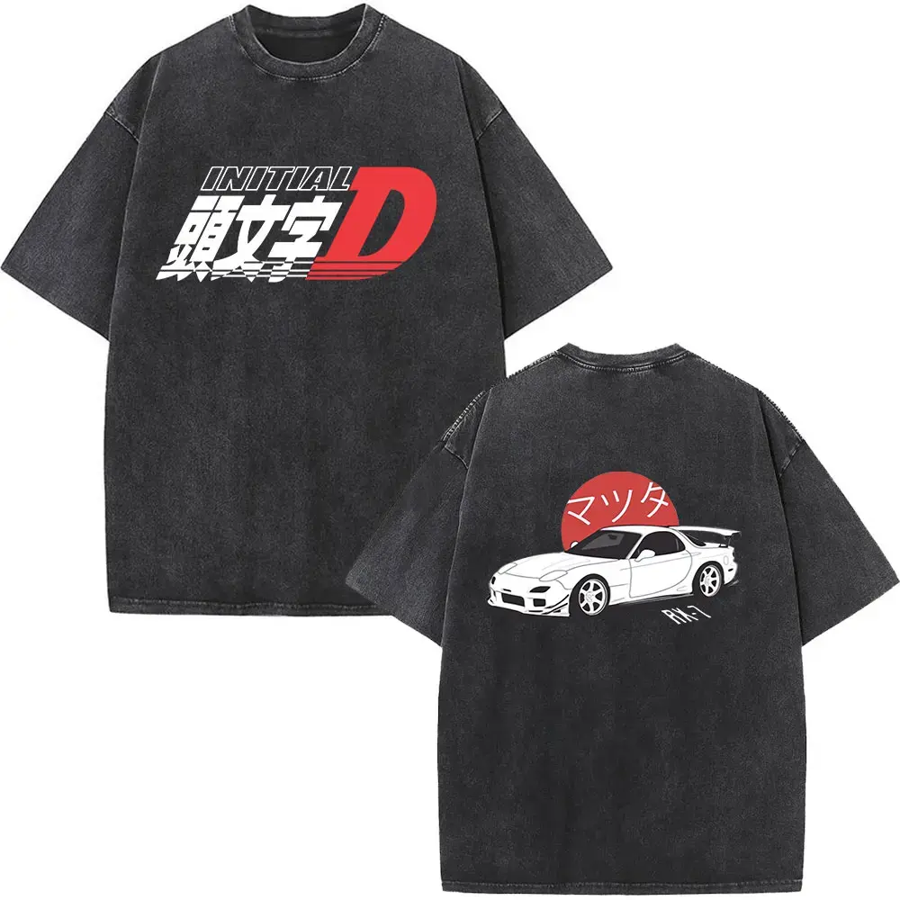 valentine shirts Anime Initial D Mazda RX7 AE86 Drift Vintage Washed T-shirt Men Women Fashion Casual O-Neck Short Sleeves T Shirt Cotton Tshirts