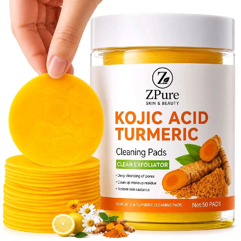 Kojic Acid Turmeric Niacinamide Glycolic Acid Face Toner Pads, 50-Count Korean Skincare for Troubled Skin Repairing Post Spot Care, Soothing for All Skin Daily Apply