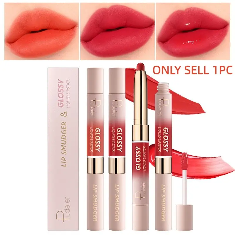 10 Color Dual-Ended Lipstick, Matte Liquid Lip Gloss, Long-Lasting Waterproof, Non-Staining, Velvet Finish, Perfect for All-Day Wear