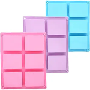 3 Pack  Soap Molds - 6 Cavity Rectangle Molds for Craft Soap, Muffin, Loaf, Cornbread, Cake,  & Ice Cube Trays (Blue, , Purple)