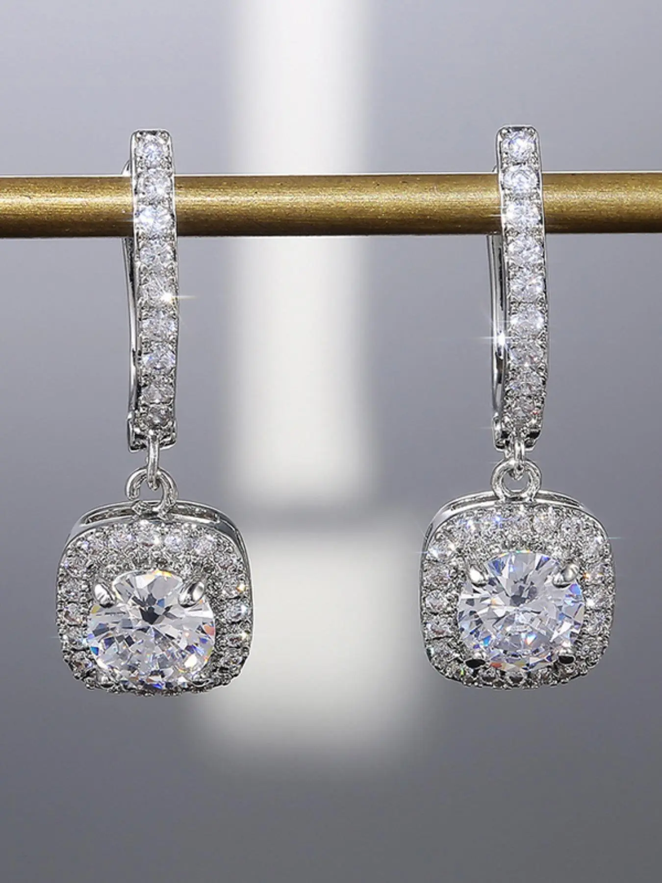 Square Shaped Rhinestone Decorated Bling Earrings, Fashionable Jewelry for Women, Trendy All-match & Exquisite Jewelry for Birthday Gift