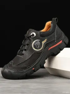 Men's Vintage Leather Hiking Shoes, Casual Outdoor Commute Sneakers, Comfortable and Durable Anti-Slip Walking Boots, Outdoor Footwear, Trekking Shoes