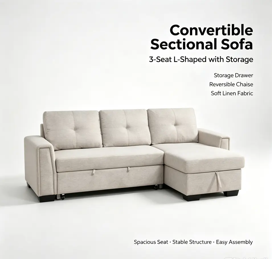 sofa,Hidden Storage sofa,Modern 2-Piece Sectional Sofa Reversible Chaise Pull-out Bed Upholstery Tufted Hidden Storage Living Room Furniture configuration flexible