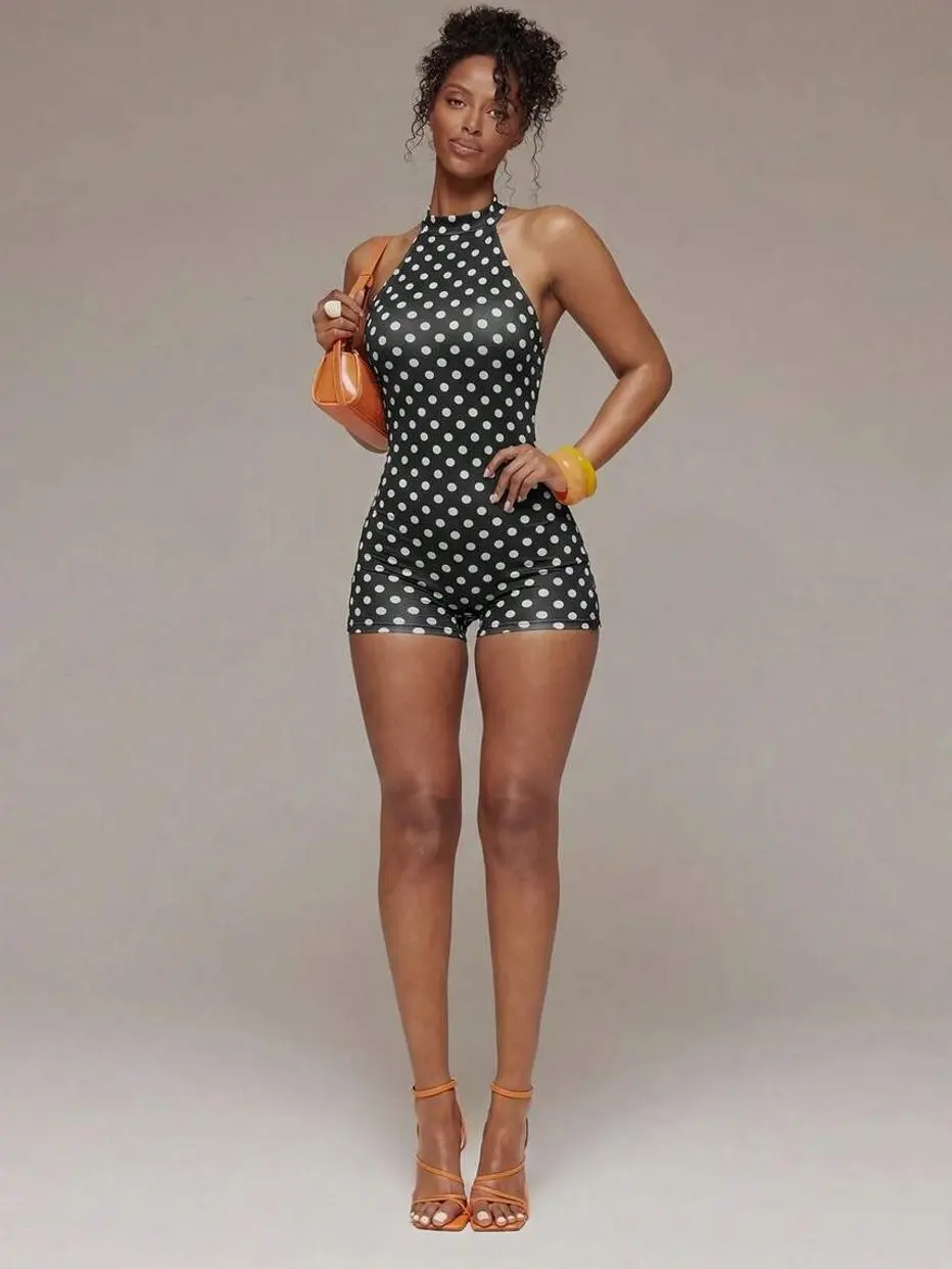 Women’s Printed High Neck Playsuit - Slinky Bodycon Romper For Women - Sexy Y2K Ibiza Festival Vacation Outfit With Tropical Clubwear And Summer Night Out Style