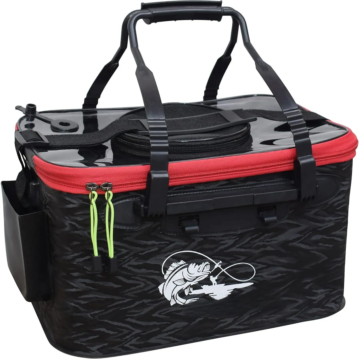 Foldable Transparent Top Cover - Multifunctional Minnow Bucket, Live Fish Container, Outdoor Camping Fishing Bag (Black, 6 Gallon)