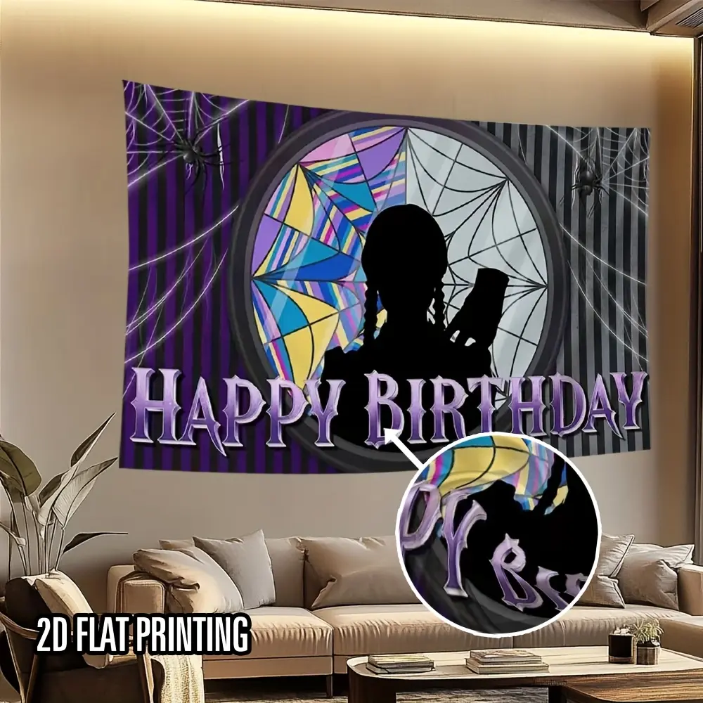 Durable All-Seasons Lightweight Colorful Polyester Wednesday Silhouette Background Banners with Letters & Geometric Designs - Christmas Party Supplies, Photo Booth Props, Indoor-Outdoor Backdrops