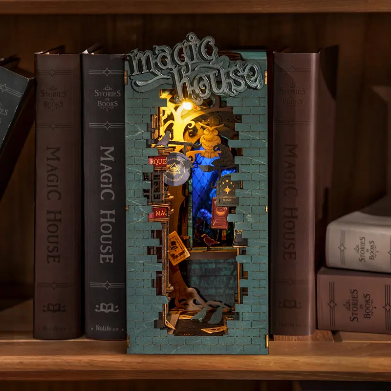 Rolife DIY Miniature Dollhouse Book Nook Kit with LED Light, DIY Kits Crafts, Bookends, Bookshelf Decor Gift for Hobbyists