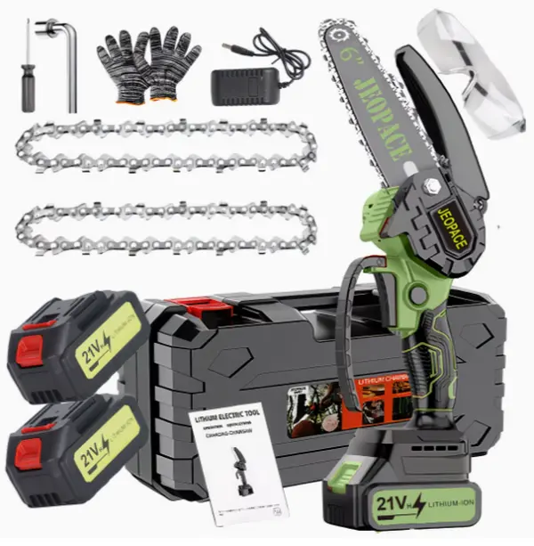 Portable Cordless Lithium-Ion Chainsaw, 6-Inch Handheld，Rechargeable Logging Saw with Long Battery Life, Suitable for Cutting Wood of Various Diameters, Reduced Sawdust Splatter, Ideal for Garden Tree Trimming, Branch Cutting, and Logging Work