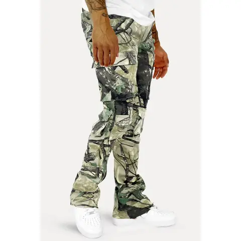 Vortex Cargo Stacked Denim Jeans (Woodland Camo)