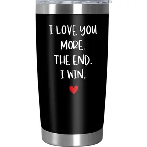 Christmas Anniversary Birthday Gifts for Men Husband - I Win Black Stainless Steel Insulated Coffee Tumbler with Lid 20 Oz - Couple Gifts for Him Husband Boyfriend, Tumbler for Men 20 OZ Stainless Steel Tumbler