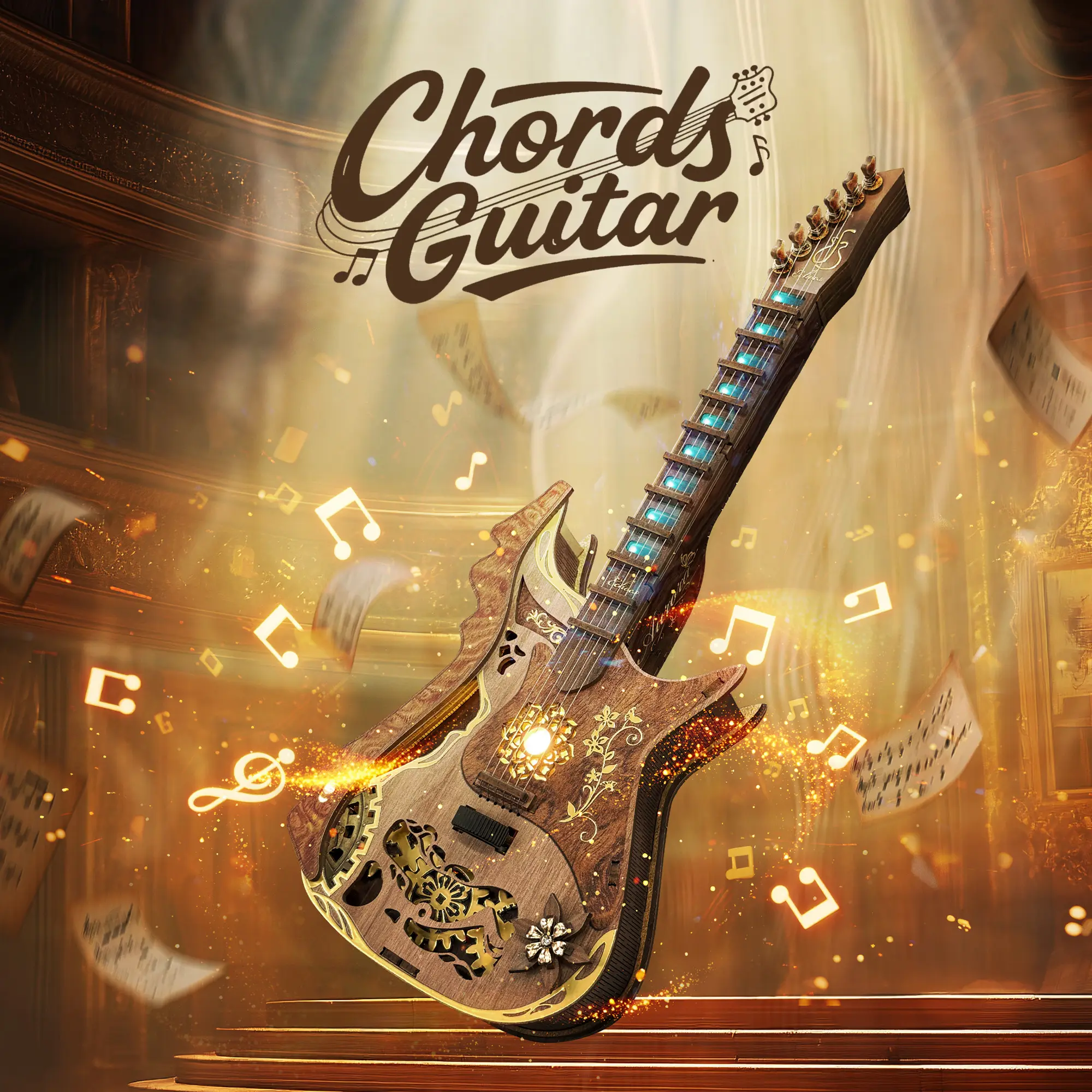 FUNPOLA LED 3D Wooden Puzzle Chords Guitar Kit, Acoustic Guitar Puzzle Model with LED Lights, DIY Mechanical Music Craft for Adults - DealsForYouDays