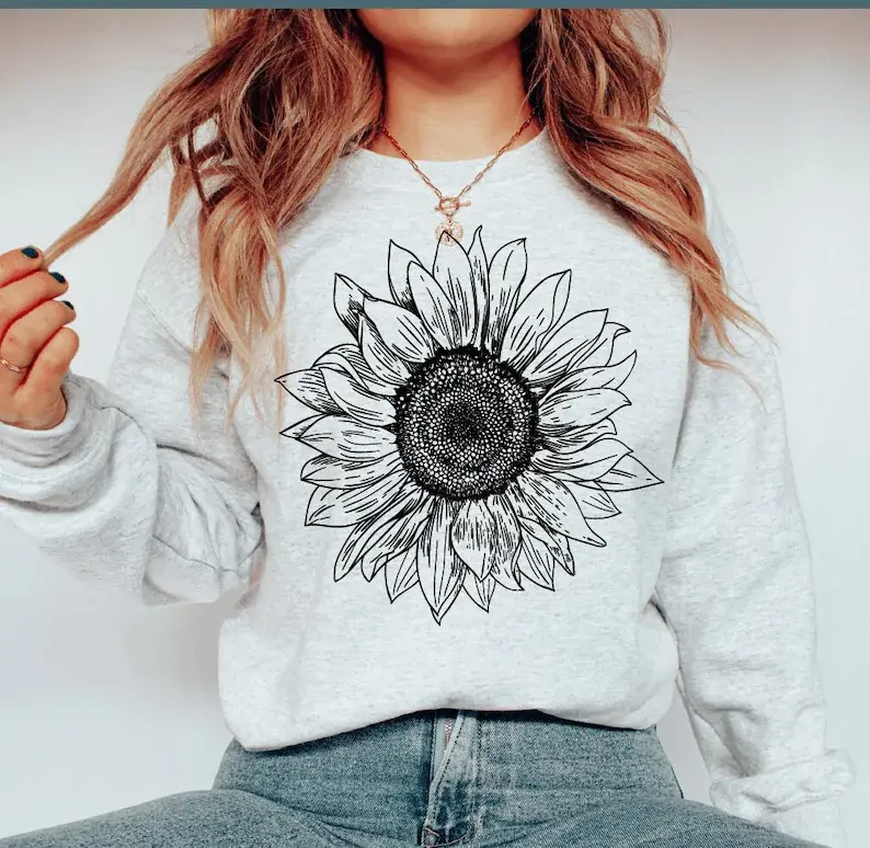 Sunflower Sweatshirts, Floral Long Sleeve Sunflower SweatShirt, Flower SweatShirt, Womens Sweatshirts, Trendy Sunflower fleece top for Women